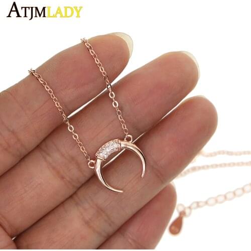 Christmas gift guarantee 925 sterling silver rose gold color crescent moon dainty cross thin chain silver women moon necklace