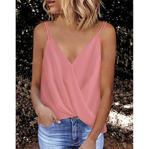 2021 Summer New Style V-neck Vest Ladies Sleeveless T-shirt Simple Basic Vest Casual Loose Pleated Sling Solid Color Top Vest