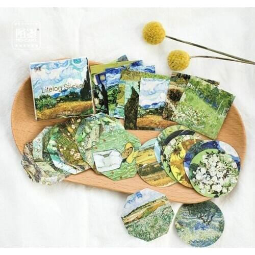 1pack Lovely Meeting Van Gogh Washi Tape Adhesive Tape Practical Shine Sticker Kawaii Scrapbooking Sticker Label Masking Tape