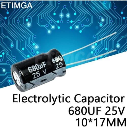 10PCS/LOT 25V680uF 680UF25V 10*17MM 10X7 Electrolytic Capacitor 25V 680UF