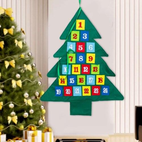 24 Days Pockets Xmas Tree Countdown Advent Calendar for Kids Home Christmas Xmas Decoration Cute Wall Hanging Countdown Calendar