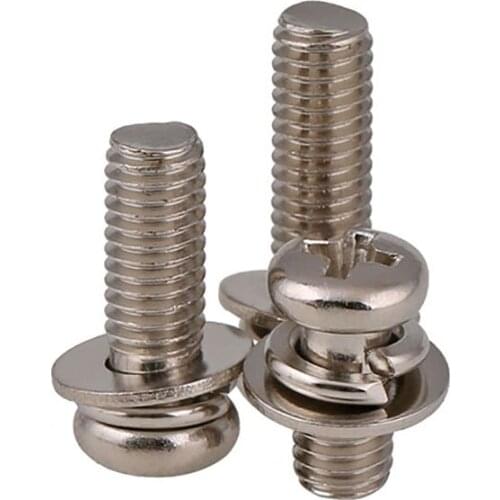 50PCS M2 M2.5 M3 M4 M5 M6 Button Head Philips Screw Sping/Flat Washer Plating Nickel