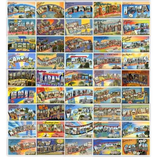 TD ZW 50Pcs Vintage Postcard US Stickers For Suitcase Skateboard Laptop Luggage Fridge Phone Car Styling DIY Decal Pegatinas