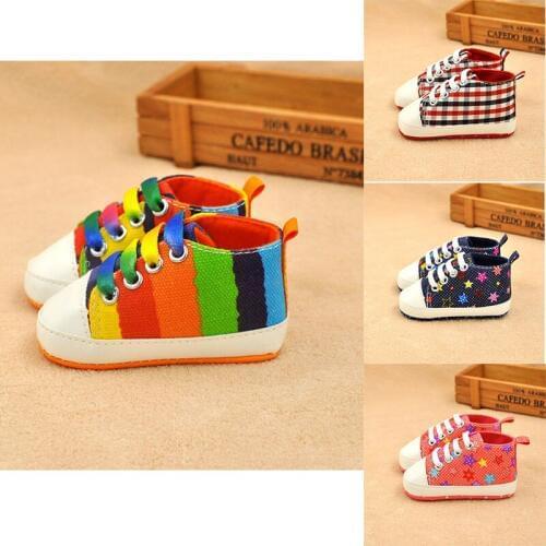 Bobora Canvas Newborn Baby Shoes Boy Girl Soft Anti-Slip Rainbow Striped First Walkers Canvas Shoes Infant Toddler Shoes