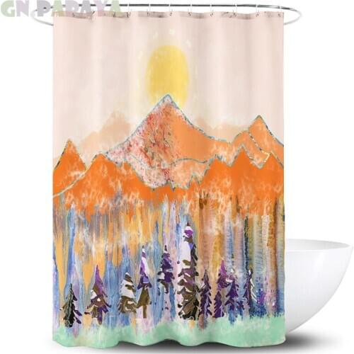 Landscape mountain moon macrame Bath Curtains Waterproof Polyester Fabric Ukiyo-e article Shower Curtains Screen with Hooks new