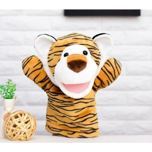 Kawaii Plush Toy Animal Hand Puppet Tiger Mouth Movable Early Education Props Parent-child Interactive Doll Baby Doll