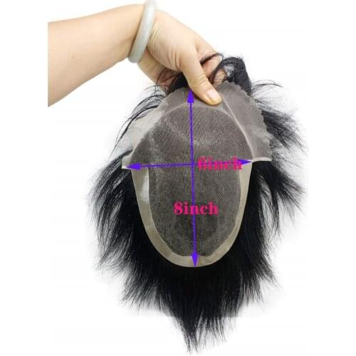 Mens Toupee Man Hairpieces Human Hair Replacement System French Lace Front with PU for Men 8x6inch High Density High-end brand