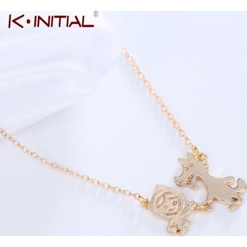 Kinitial Fashion Little Red Riding Hood and Wolf Pendant Necklace Fairy Tale Story Jewelry for Kids Teen Baby Party Gift Bijoux