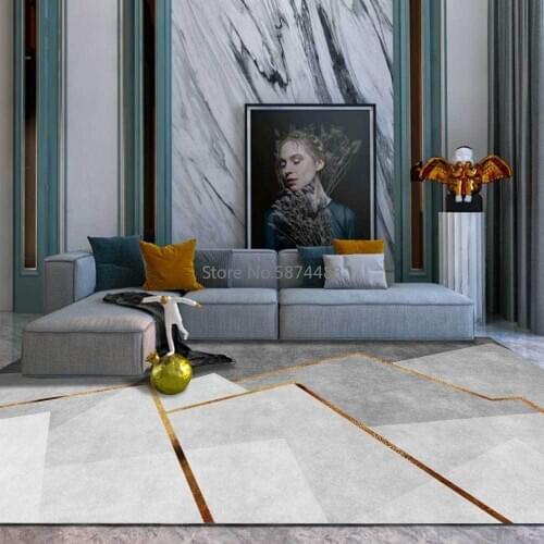 Fashion Simple Gold Line Gradient Geometric Gray Living Room Bedroom Bedside Carpet Floor Mat Customization