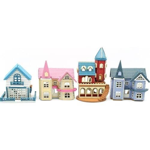 3D Puzzle DIY Dollhouse Assembly Kit For Dollhouse For Kids -Blue House