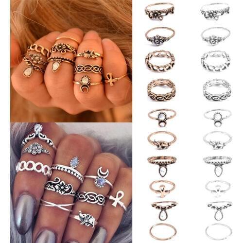 Knock 10pcs/set Vintage Joint Ring Set Bohemian National Wind Joints Ten Suits Baby Elephant Jewelry Rings