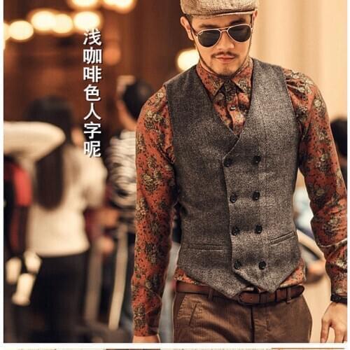 2020 New Mens Casual Woolen Jacket Slim Vest Top Business Formal Vest Waistcoat Coat Tops Fashion Versatile Double-Breasted