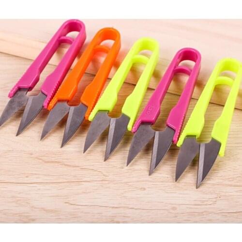 2PCS Plastic Handle Safety Cover Sewing Scissors Thread Embroidery Cross-stitch Cutter Cutter U Shape Scissor DIY Supplies Tool