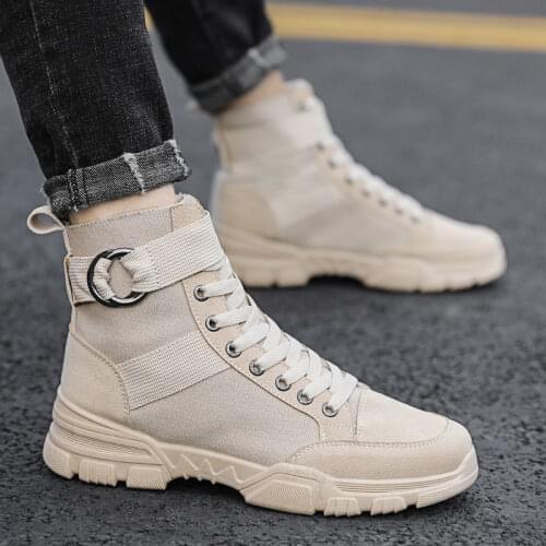 Autumn Canvas Boots Mens Hight-Top Mens Shoes Korean Version Fashion All-match Military Black Mid-Top Tooling Mens Boots