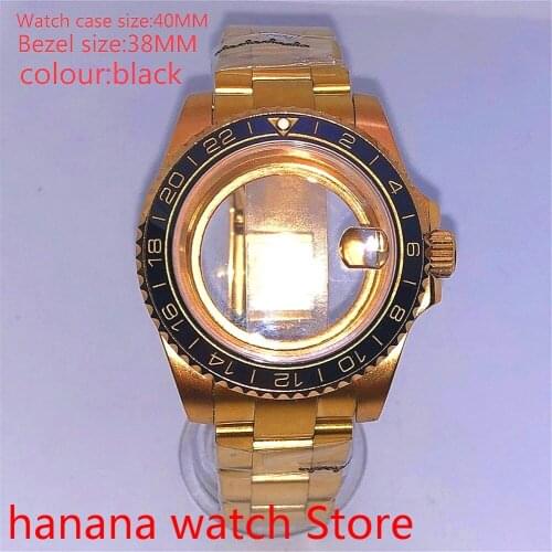 Suitable for NH35 36 Mingzhu2813 Miyata self-winding 40mm transparent back gold box series, with rotating bezel black