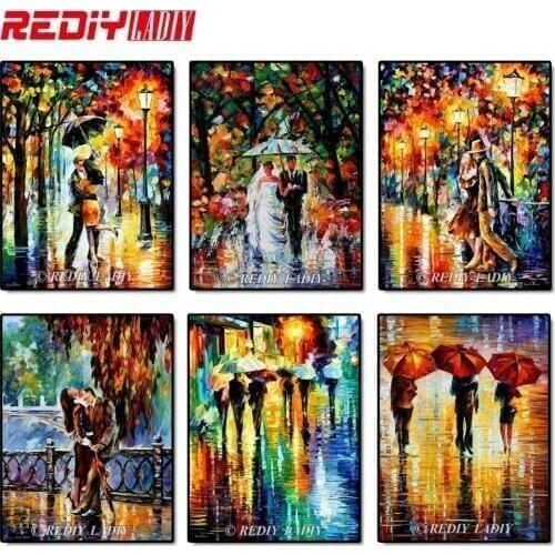 REDIY LADIY Diamond Mosaic Kiss in the Rain Diamond Painting Cross Stitch Kit Diamonds Embroidery Square Drill Home Decoration