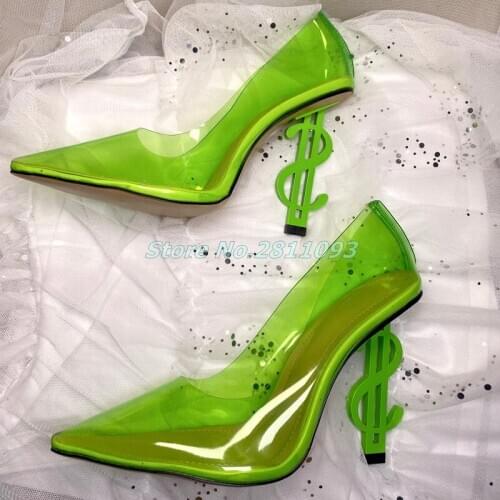 Clear PVC Luxury Designer High Heels Slip On Sexy Pointed Toe Women Dress Shoes Green Transparent Party Runway Pumps