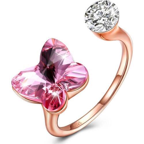 S925 Silver Party Rings Brand Crystal Fine Rings Jewelry 925 Sterling Silver CZ Ring Women Blue Pink Butterfly Lady Finger Wears