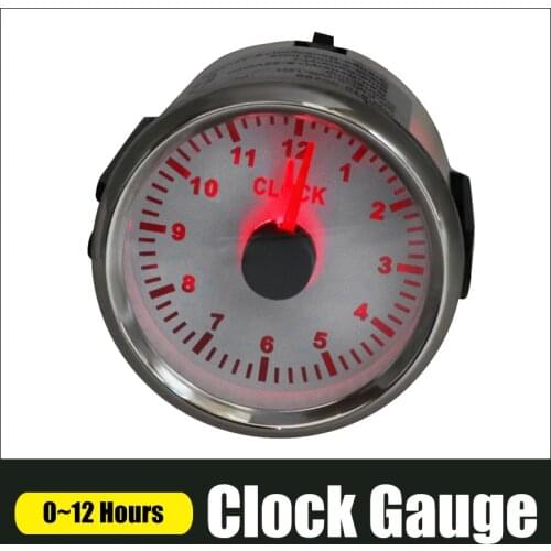 0~12 Hours Hour Meters for Car Boat Yacht 52mm Clock Gauges Red Backlit Instrument Show Clock Meters 9-32V