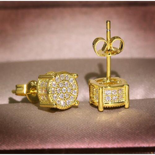 Bling Zircon Stone Gold Silver Color Round Stud Earrings for Man Women Hip Hop Fashion Jewelry 2020 New