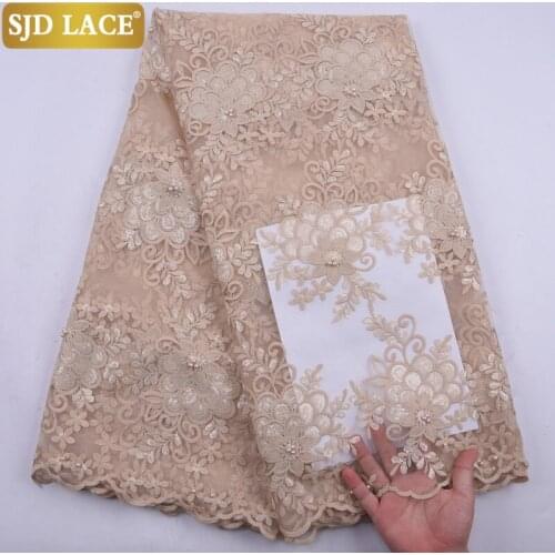 SJD LACE 2021 New Arrivals French Lace Fabric With Sequins And Beads African Mesh Lace Fabric For Wedding Party Materials A2159