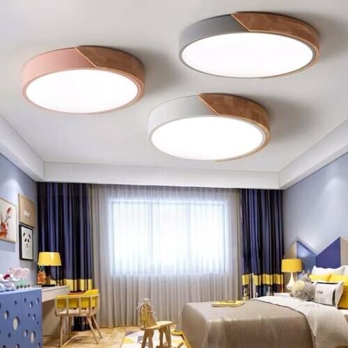 Nordic living room macaron log ultra-thin ceiling lamp led simple bedroom 23/30cm round study lighting