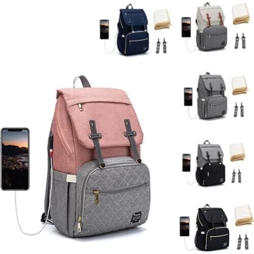 LEQUEEN USB Diaper Bag Large Capacity Nappy Bag Organizer with Changing Pad Backpack Mommy Bag Baby Stroller Bag