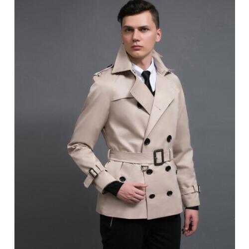 Free shipping 2020 new designer ouble breasted short trench coat mens overcoat long sleeve mens clothing business outerwear