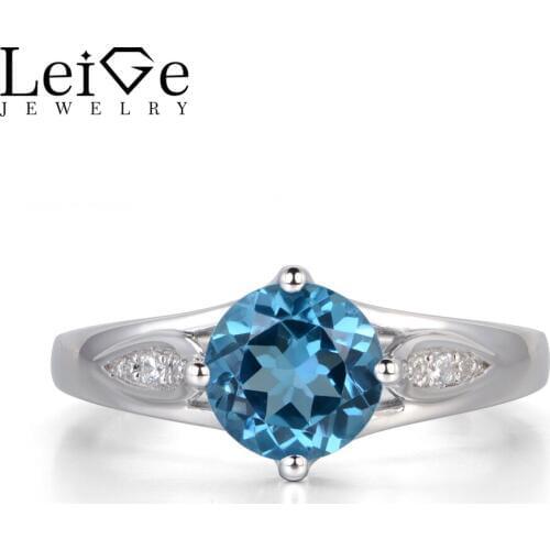 Leige Jewelry Swiss Blue Topaz Ring Blue Gemstone Fine Jewelry Wedding Engagement Rings for Women Sterling Silver 925