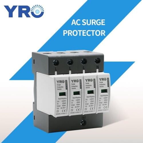 AC SPD 4P 20-40KA 275V House Lightning Surge Protector Protective Low-voltage Arrester Device OEM Factory YRSP-A2