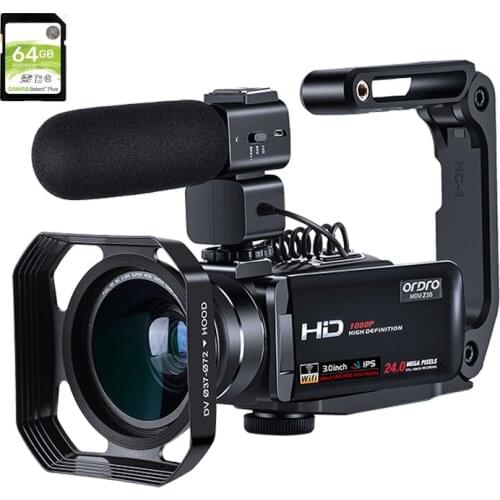 Blogger Vlog Cameras for YouTube Videos, Ordro Z20 1080P Full HD IR Night Vision Digital Camcorder with Microphone 64GB SD Card