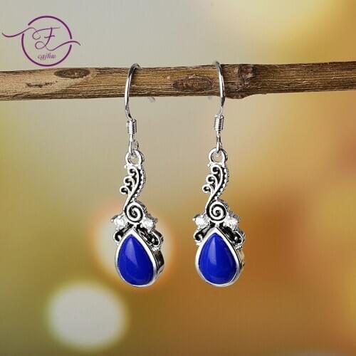 Retro Vintage Earrings Silver Drop Earrings Pendant Earrings Jewelry for Women Created Gemstone Earrings