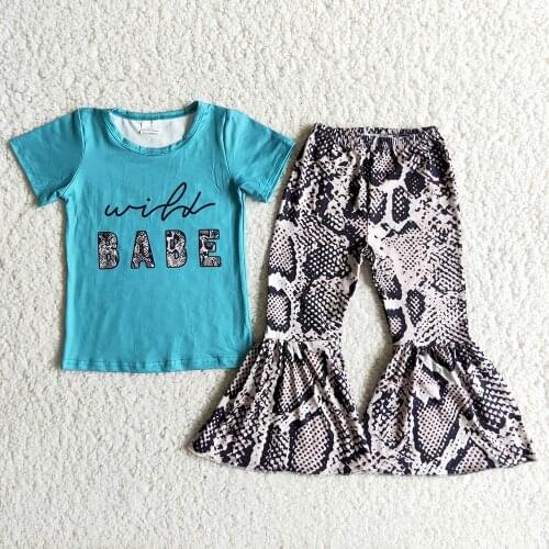 High Quality Kids Short Sleeve Outfit Fashion Girl Baby Letters Top Match Beller Pants 2Pieces Set