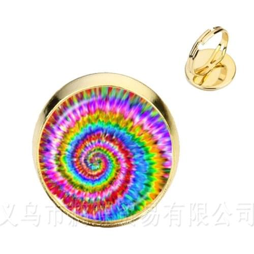 Brilliant Colors Combination Pattern 16mm Glass Dome Rings Handmade Creative Gift Classic Adjustable Rings For Gift