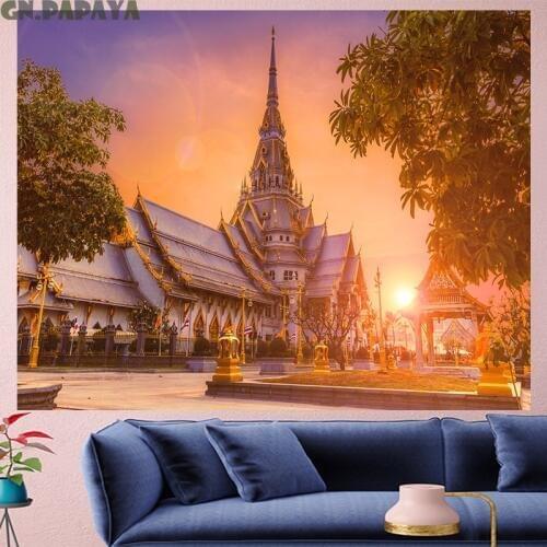Southeast Asian architecturetapestry Wall Hanging Scenic Wall Hanging farmhouse decor Polyester goblen landscape boheme decor