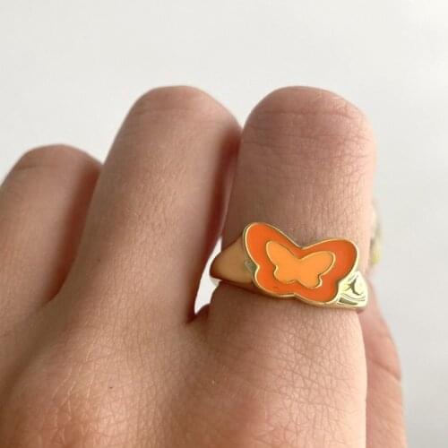 Y2k Jewelry Gold-plated Orange Butterfly Rings for Women Vintage Punk Animal Cute INS Rings Charms 90s Aesthetic Gits Wholesale