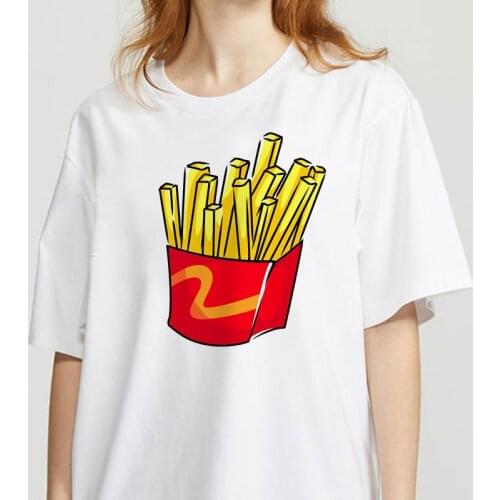 Women T Shirt Chips Hamburger Print 90s Girls' Tshirt Vintage Harajuku T-shirt Female Clothing Korean Fashion Girl Tops Tees
