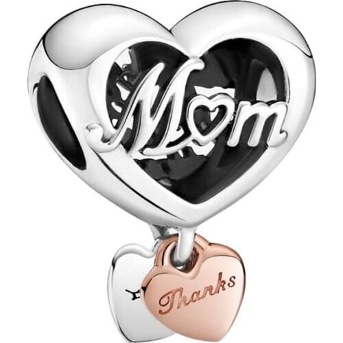 Rose Love Heart Pendant Fit Original Pandora Charms Bracelet Women Letter Thanks Mom Beads for Jewelry Making DIY Bangles Dangle