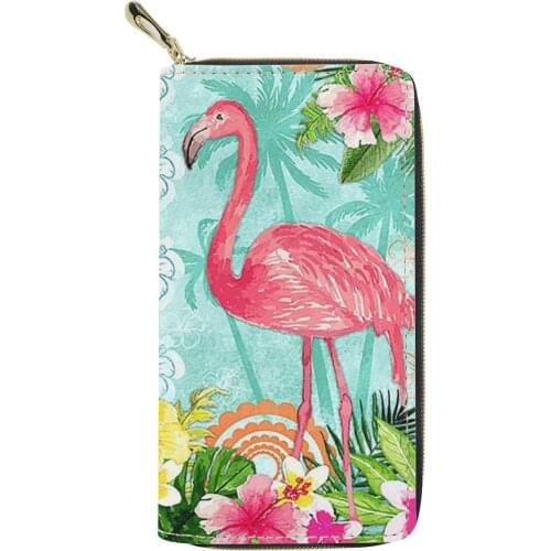Female Long Wallet Pink Flamingo Print PU Leather Clutch Purse Women Travel Coin Phone Purses for Ladies Girls Card Money Bag