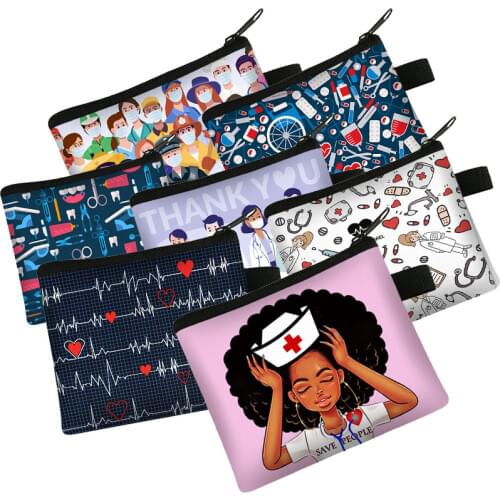 Thank You Doctor & Nurse Coin Purse Ladies Nurse with Wings ECG Storage Bags Women Short Wallet Simple Card Holder Money Bag