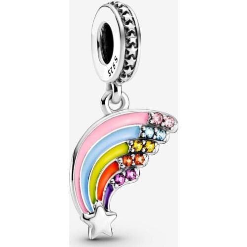 925 sterling silver original woman jewelry pendant zircon rainbow charm beads fit Brand bracelet & necklace accessories making