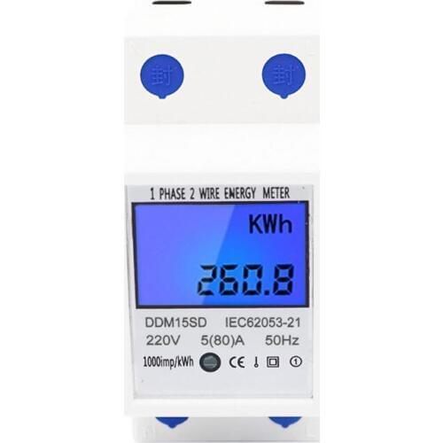 LCD Backlight 1Phase 2Wires 5(80A) Energy Meter Din Rail Electric Meter Monitor