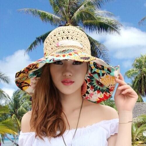 2020 Fashion Design Flower Foldable Brimmed Sun Hat Summer Hollow Straw Hats for Women UV Protection