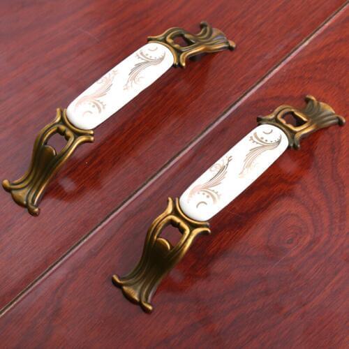 96mm 128mm antique bronze dresser door handles golden flower cream ceramic kitchen cabinet drawer cupboard pulls handles knobs 5