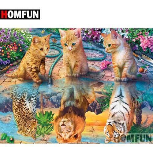 HOMFUN Diy 5d Diamond Painting "Cat tiger lion leopard" Cross Stitch Square Round Diamond Embroidery Handwork Rhinestone A27779