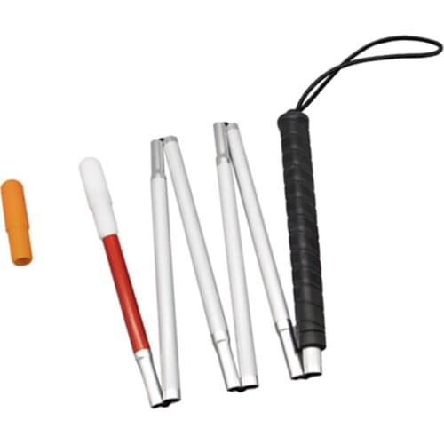 120cm-155cm White Cane, Aluminum Folding Cane for The Blind,Folds Down 6 Sections,Black Handle, with 2 Tips 6PEA-BLK