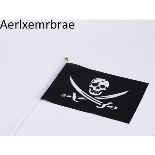 Free shipping 100pcs/lot 14*21cm Skull and Cross Crossbones Jolly Roger Pirates Hand Flag