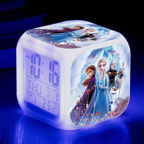 Disney Frozen Princess Anna Elsa Alarm Clock LED Digital Clock 7 Color Changing Light Night Glowing Kids Desk Children Gift
