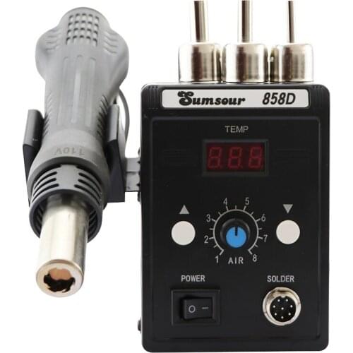 Black 858D Hot Air Gun Soldering Station 110V/220V Digital Display Temperature Controllable SMD Mobile Phone Repair Tool