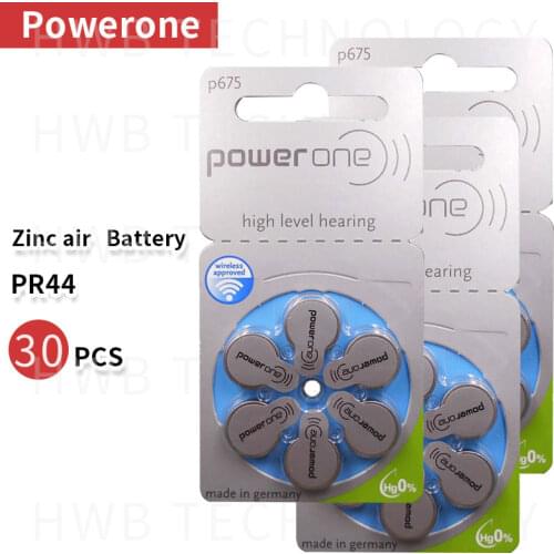 5pack (30pcs) Genuine PowerOne PR44 P675 A675 S675 zinc air button battery for Hearing aid Free shipping